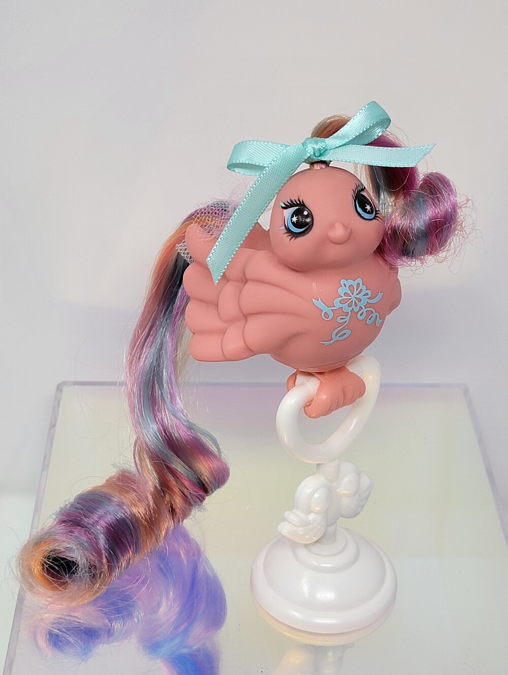 VINTAGE 1987 Hasbro Fairy Tails TAFFETA TAILS Pink Bird Figure w/ Stand
